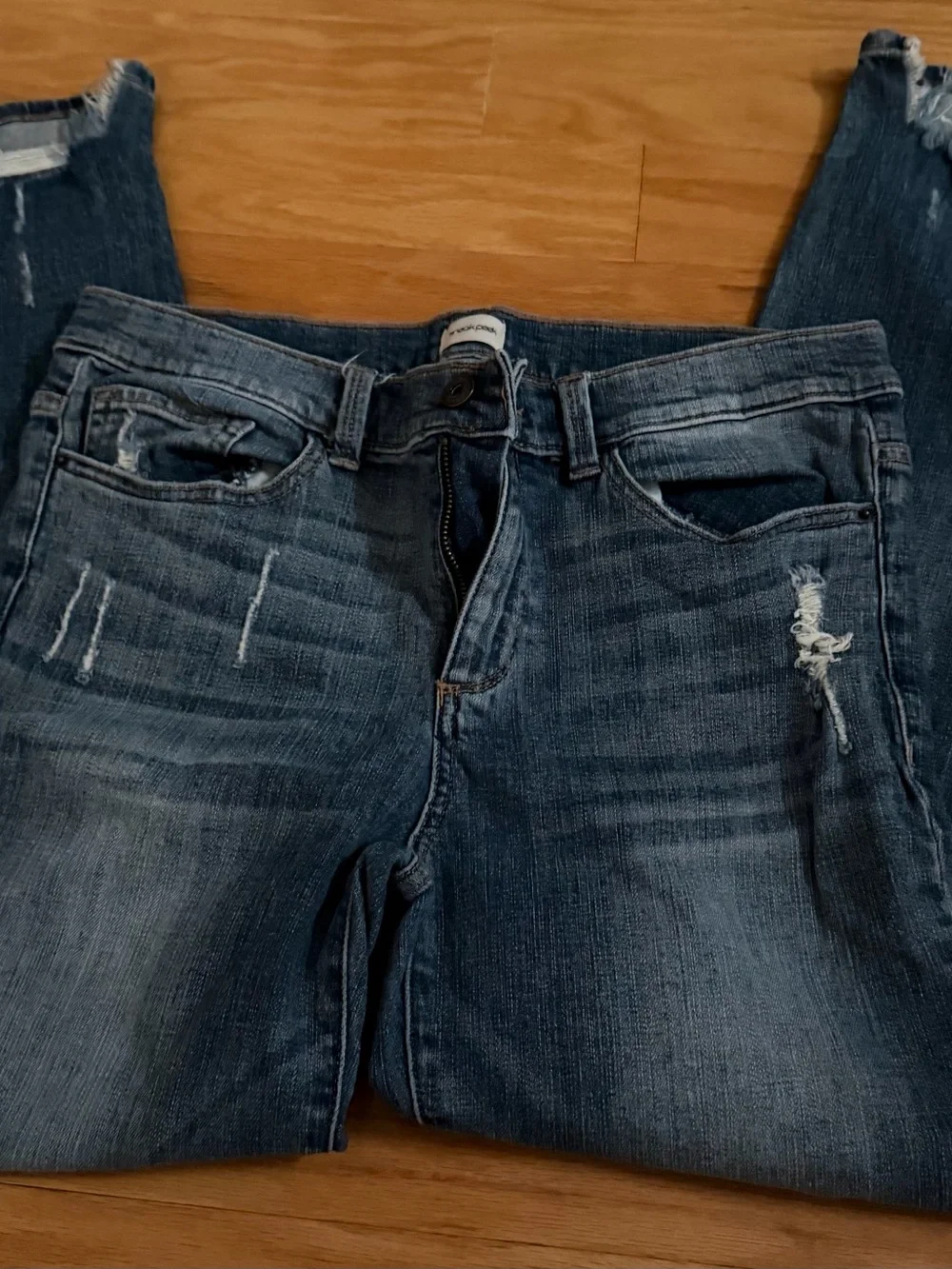 Women’s Ripped  Dark Wash Blue Jeans - Classic Straight Fit Size 13